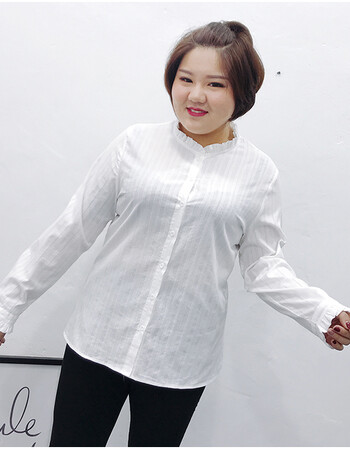 qvd大码衬衫女胖mm2018新款秋装胖妹妹宽松显瘦长袖200斤白衬衣韩版