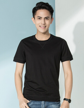 夏季色短袖圆领t恤男 夏装韩版潮流棉宽松体恤 黑色 m