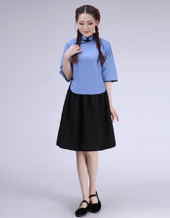 民国学生装五四青年女装棉民国风复古毕业班校服古装演出服 蓝色短裙