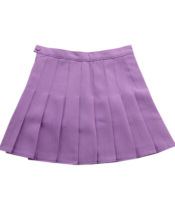 韩版高腰百褶裙修身显瘦a字半身裙学院风网球裙短裙百搭裙裤 浅紫色