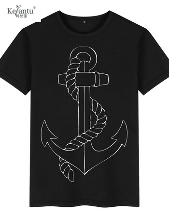 珂梵图欧美风男装短袖t恤衫船锚复古街头嘻哈摇滚朋克潮牌印花夏季