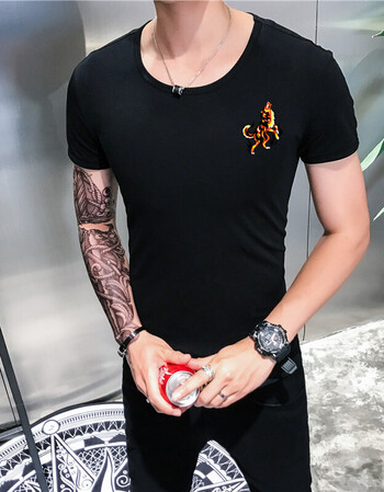 夏季半袖体恤衫印花修身夏天衣服韩版男士短袖t恤dx系列 小飞狼黑色