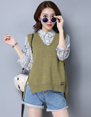 夏尔维纳马甲女春秋中长款韩版2017新款春季时尚宽松毛线背心女针织外