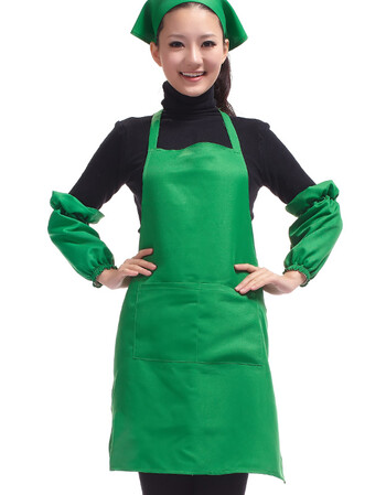 围腰韩版时尚咖啡店餐厅厨房工作服围裙定制印字男女款 绿色围裙(不含