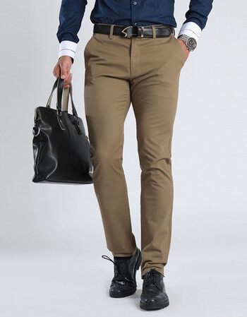 春季新款休闲裤男直筒小脚长裤中年西装裤力免烫西裤 棕色11# 38