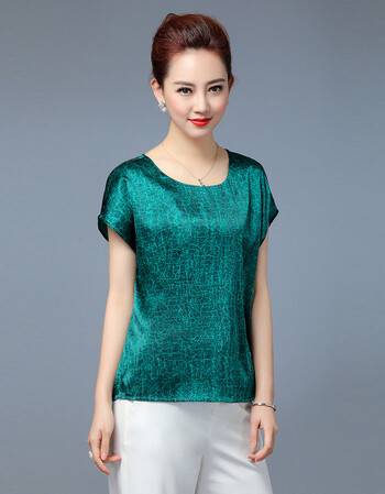 女装 中老年女装 塔肯奇 中老年妈妈装新款重磅真丝短袖t恤女大码高端