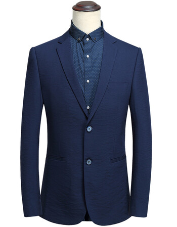 休闲西装外套2018男装新品春装男纯色 青年 修身蓝色单西装 深蓝色 m