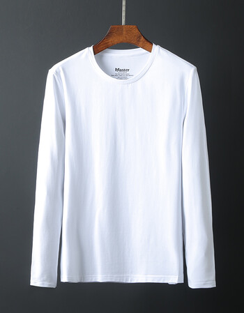新品男士长袖打底衫纯色圆领t恤春秋季男潮款个性修身莫代尔男 白色 m
