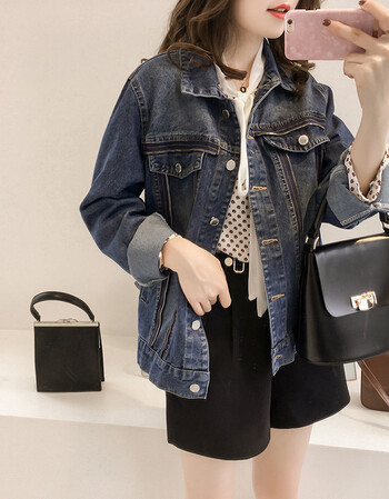 2018春装女装新款长袖牛仔外套女短款宽松显瘦休闲夹克衫上衣 蓝色