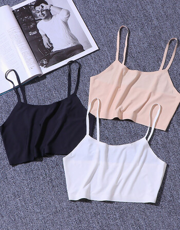 少女白色冰丝无痕工字吊带小背心短款抹胸裹胸打底防学生内衣 白色