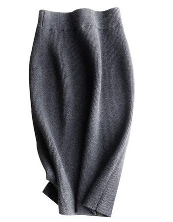 藏源鹿秋冬半身裙高腰羊毛包臀裙中长款针织一步裙加厚针织裙 灰色 xl