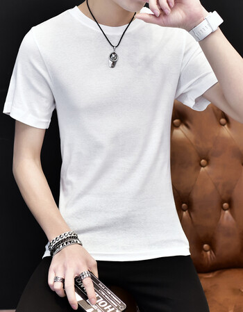 夏季男士白色短袖t恤男韩版潮流修身纯色半袖体恤男打底衫男衣服 白色
