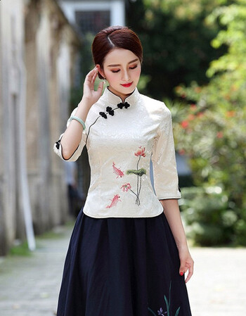 珂梵图民国风女装唐装改良旗袍上衣中国风古装服装复古盘扣棉麻茶服