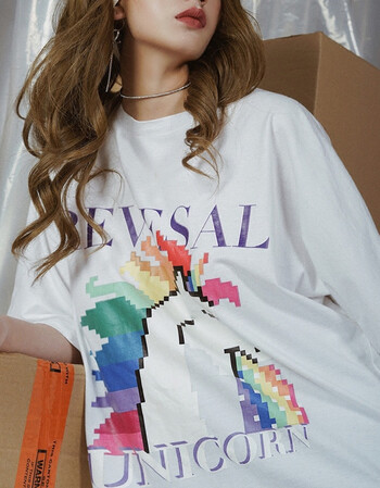 grkc*revesal彩虹独角兽t恤嘻哈街舞潮牌街头风女情侣短袖国潮 白色 m