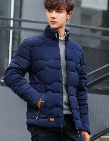 外套冬季羽绒棉潮男装青年棉衣韩版修身时尚短款棉服加厚棉袄 深蓝色