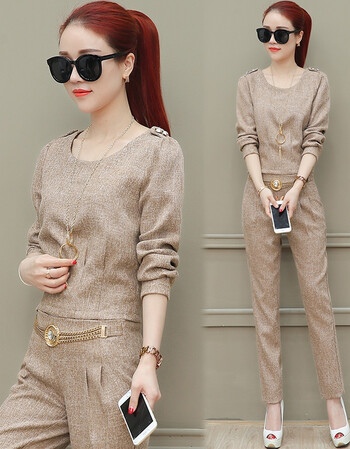 2018新款女装春装复古时尚套装洋气韩版气质时髦两件套女春季潮款 深