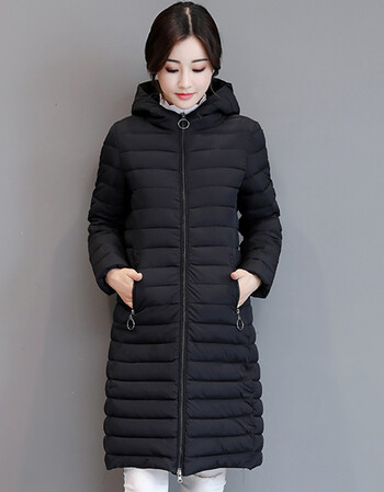 棉衣女中长款2017冬装新品韩版轻薄连帽羽绒棉服修身大码棉袄外套