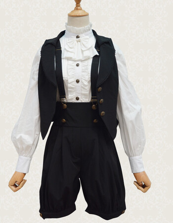 2018春季新款春秋lolita马甲两件套雪纺收腰系带复古马夹套装基佬装