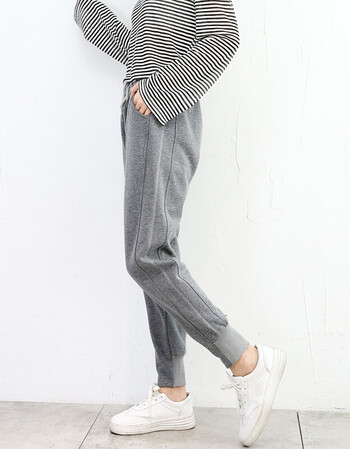 女小脚长裤韩版宽松显瘦收口卫裤休闲裤大码秋冬哈伦裤 纯色款浅灰色