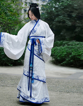 白露为霜 冰露汉服 女装修身提花三绕曲裾定制