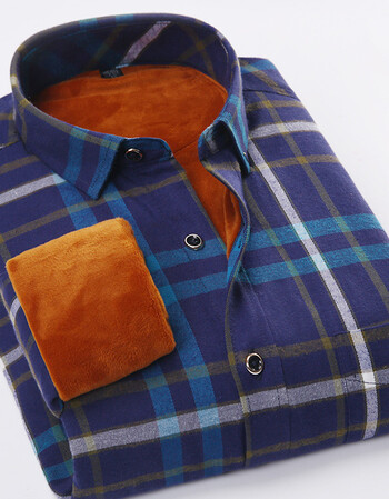 冬装新品中年男士格子保暖衬衫男长袖加绒加厚磨毛衬衣大码 藏绿14 41