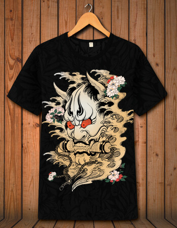 日系复古民族风纹身图案鲤鱼3d印花夏男装修身短袖浮世绘t恤大码 901