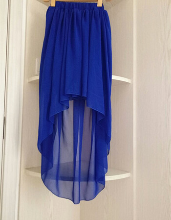 夏季新款女装雪纺不规则半身裙燕尾裙夏季前短后长裙 网纱裙 宝石蓝色