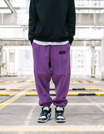 国潮街舞嘻哈hiphop裤子束脚阔腿裤潮牌宽松卫裤男薄款运动裤 紫色 加