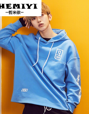 练习生蔡徐坤同款韩版潮学生宽松bf ulzzang薄款连帽卫衣女春 蓝色 s