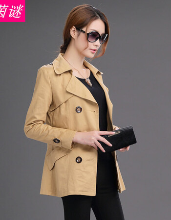 茵谜※2015秋装新款女士风衣 外套 深卡其布色 2xl
