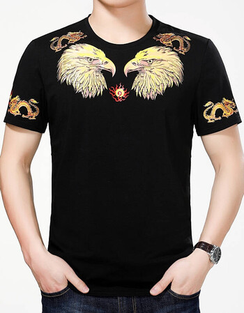 旗舰店男装醉 梦特娇贵2018夏季新款时尚复古印花动物鹰头图案短袖t恤