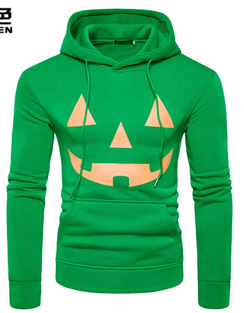 新款连帽搞怪印花大口袋个性套头卫衣外套 绿色 xxl