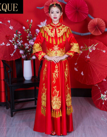 vkque 秀禾服新娘2018新款結婚敬酒服嫁衣中式婚紗秀和服龍鳳褂古裝