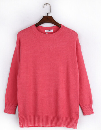 2018春装新款毛衫糖果色针织衫女宽松套头打底毛衣上衣 瓜红色 均码