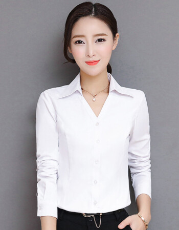 samfanks 白衬衫女长袖2018韩版v领衬衣职业装 白色 xl