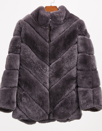 冬新款韩版加厚整皮獭兔毛皮草外套女时尚蝙蝠袖獭兔皮草外套 浅灰色