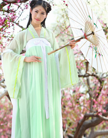 汉服女古装服饰仙女对襟齐胸襦裙清新淡雅广袖流仙裙女古筝演出服2018