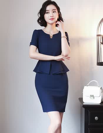 昂柏职业装连衣裙短袖 2018夏季新品 职业装女装套装 套裙ol美容院