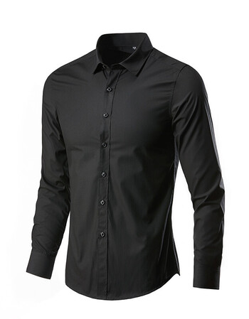 英伦风西装衬衫男土韩版长袖帅气修身潮流忖长寸衫衫显瘦简约 黑色 xl