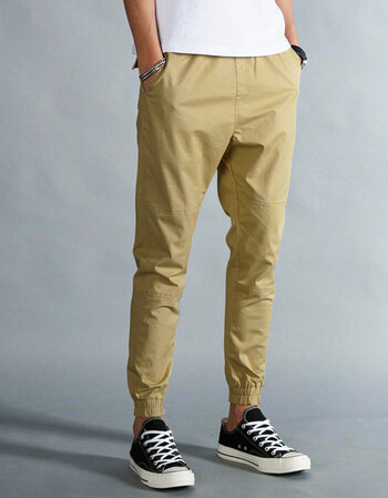 裤男小脚休闲裤运动束脚裤男裤缩腿束口工装潮流夏季薄款裤子 卡其色