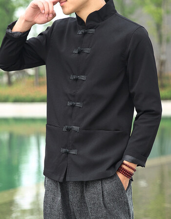 2018新款港风发型师韩版青年小伙秋季新款原创中国风盘扣唐装纯色夹克