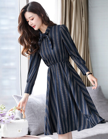 吉禾伊嘉长款连衣裙女2018春装新款韩版气质长裙潮长袖打底裙大摆