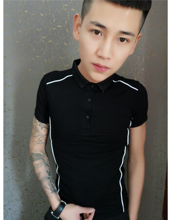 快手红人吴迪同款精神社会小伙牌牌琦短袖男修身短袖t恤打底半袖 黑色