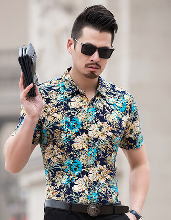 花衬衫男夏短袖宽松中年花衬衣男装薄款时尚碎花半袖衬衣新款休闲ck03