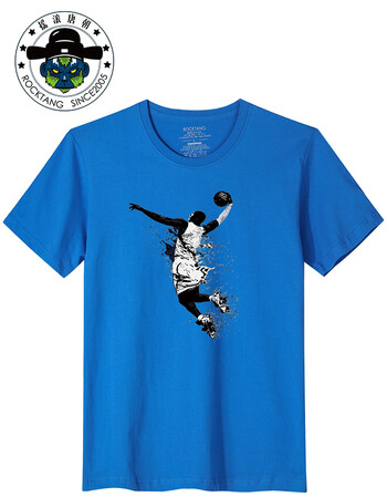 短袖纪念湖人火箭nba明星篮球服球衣t恤 湖蓝t恤 科比扣篮黑白图案 男