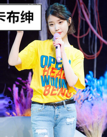 夏季新款iu李知恩明同款黄色字母印花宽松上衣纯棉女装短袖t恤sn9731