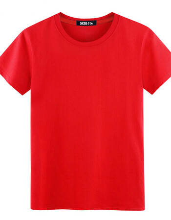 短袖t恤男纯棉素色单色纯白纯黑色全白全黑简单无图案夏季上衣服 红色