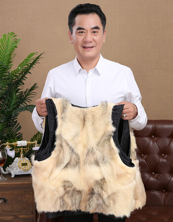 中老年绵羊皮背心羊羔毛坎肩秋冬羊毛加厚真皮马甲男 真皮狼毛内胆