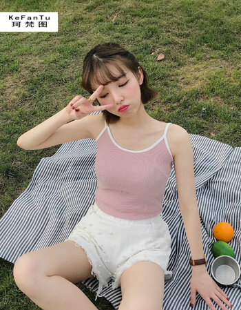 珂梵图寝室服装女白衬衣内搭小吊带小背心外搭学生闺蜜装夏贝心小猪