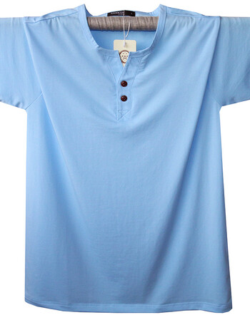 男短袖t恤v领纯色胖子打底衫加肥加大体恤半袖薄款纯棉大码潮 天蓝色